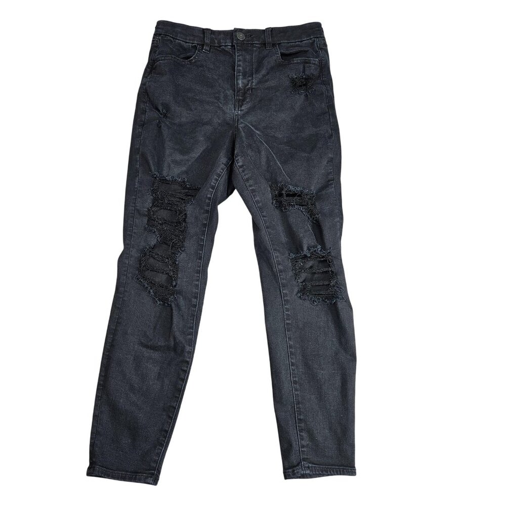 American Eagle Curvy Hi-Rise Jegging Jeans Womens 8 Short Black Charcoal Stretch